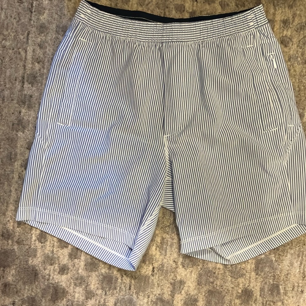 Birddog Men’s Striped Blue and White Athletic Shorts L